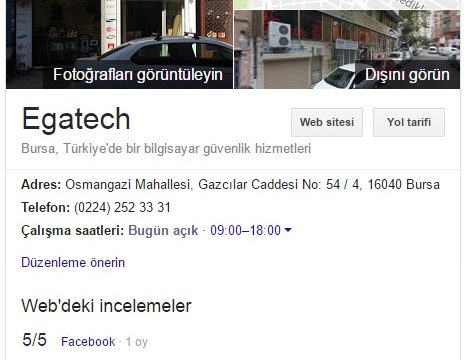 Egatech Google Rehber Kaydı