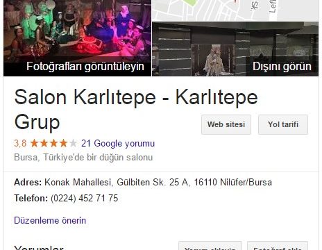 Karlıtepe Düğün Salonu Google Rehber Kaydı