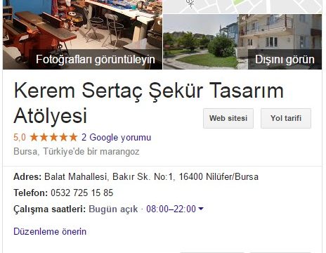 Kerem Sertaç Şekür Tasarım Atölyesi Google Rehber Kaydı