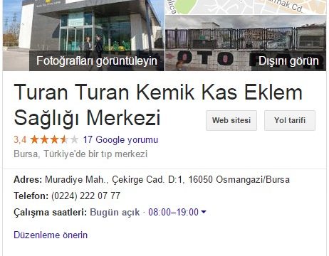 Turan Turan Cerrahi Tıp Merkezi Google Rehber Kaydı