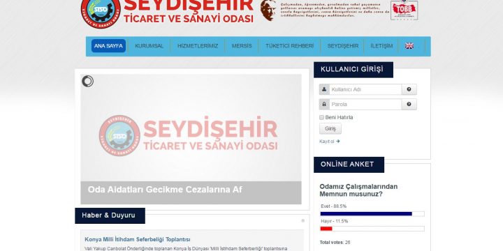 Seydişehir Ticaret ve Sanayi Odası Web Sitesi Tasarımı